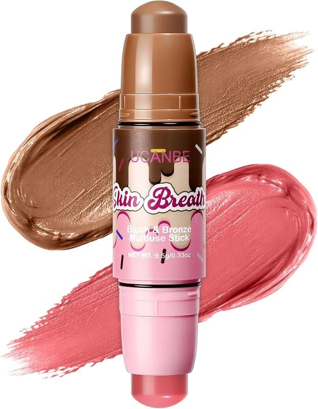 UCANBE Blush & Bronzer Stick, 2-in-1 Multiuse Cream Makeup Stick, Dual-Ended Blush & Contour Stick, Buildable
