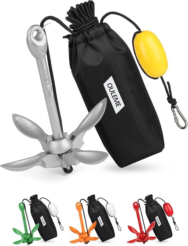 OULEME 1.5/3.5 LB Folding Grapnel Anchor Kit with 40 FT Rope & Buoy, for Boat, Kayak, Canoe, Small Watercraft, SUP