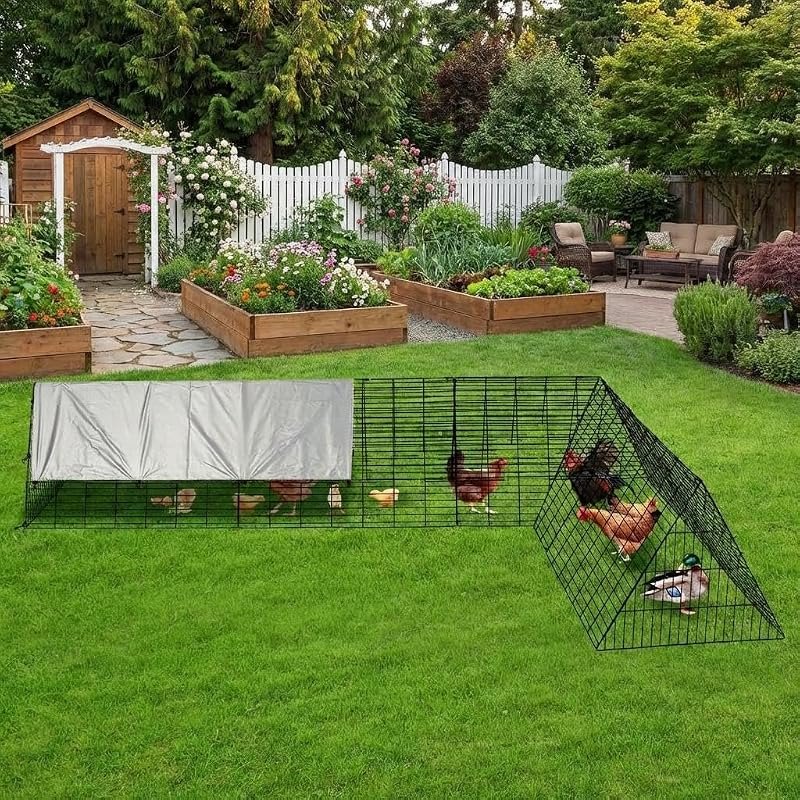 GarveeLife Metal Chicken Coop with Run, Outdoor Portable Chicken Tractor with Waterproof Cover, Metal Chicken Cage for