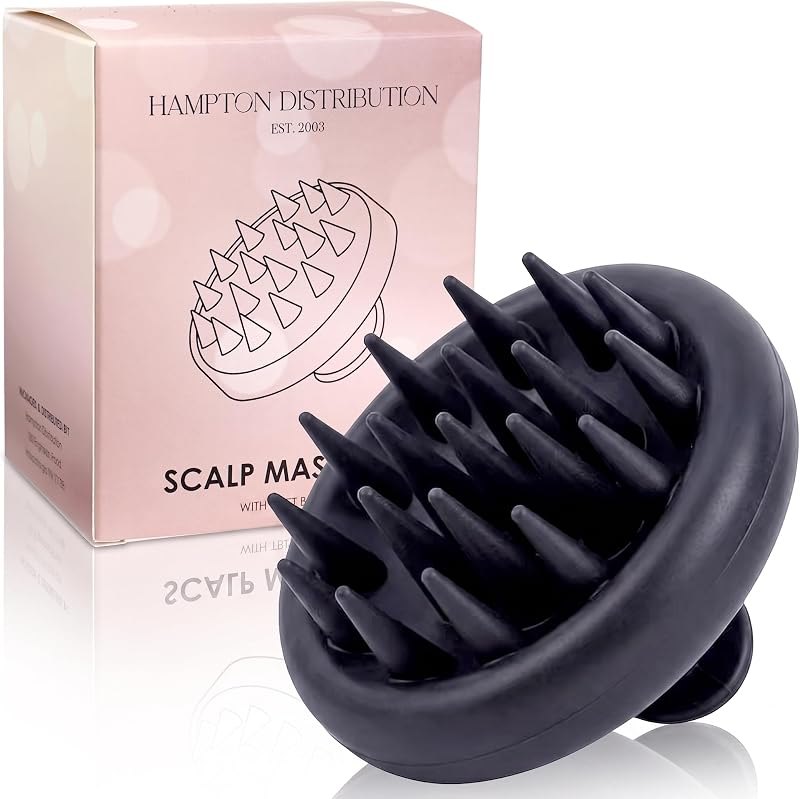 Black Silicone Scalp Massager & Shampoo Brush, Heavy-Duty Scalp Scrubber — scalp massager brush for scalp massager brush