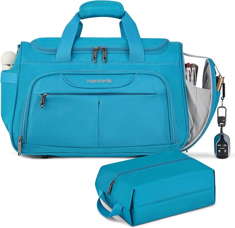 Large Capacity Travel Duffel Bag, Carry On Luggage with 12 Pockets, 17 Inch Laptop Compartment, Wet Dry Separation &
