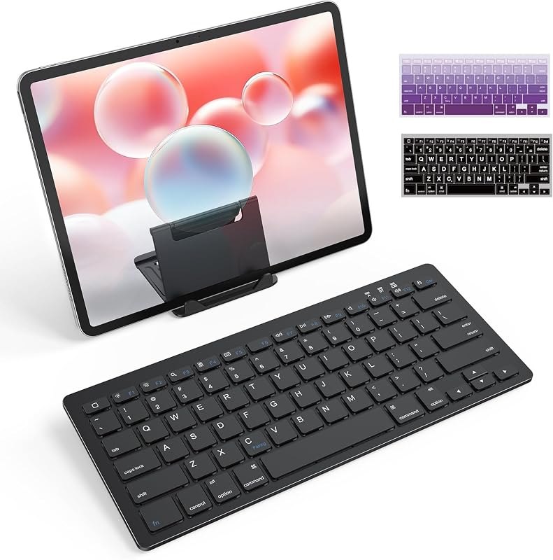 OMOTON Rechargeable Bluetooth Keyboard for iPad/iPhone with Stand Holder — iPad Mini Slim Keyboard for ipad mini slim