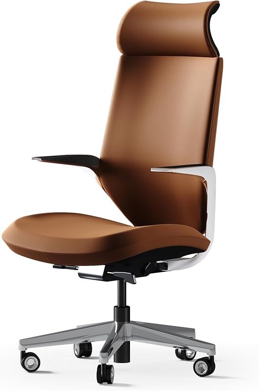 TOMU Executive Office Chair Genuine Leather, Luxury Top Grain Genuine Leather, Ergonomic with Headrest, Armrests, High