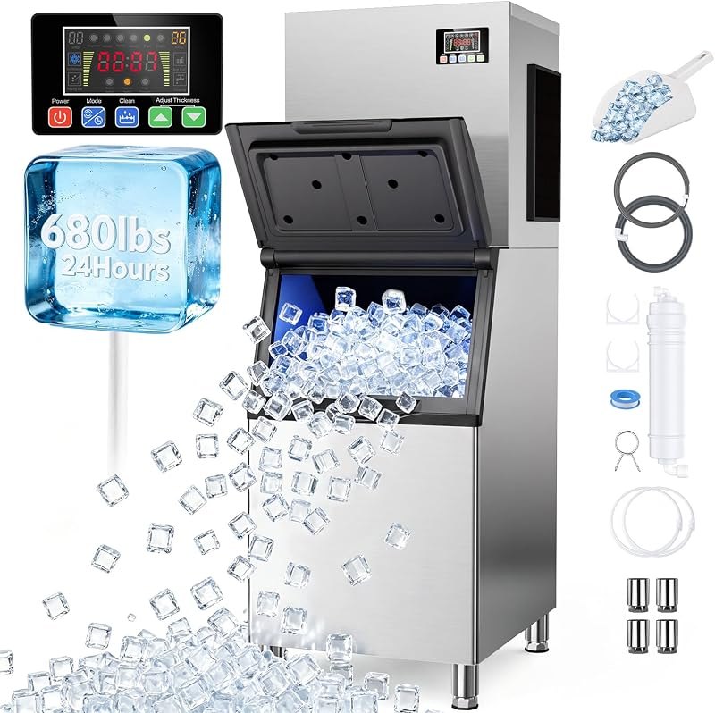 Mojgar Commercial Ice Maker Machine 680LBS/24H with 560LBS Storage Bin — ice maker water line for ice maker water line
