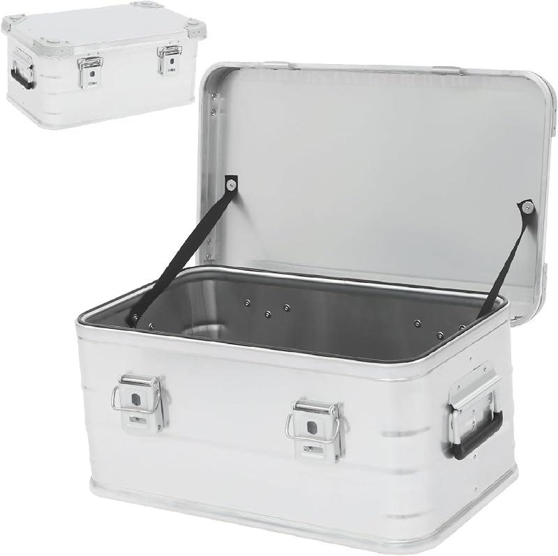 30L/7.93Gallon Aluminum Storage Box, Camping Storage Box, Metal Cargo Case with Side Handle, Stackable Truck Bed Tool