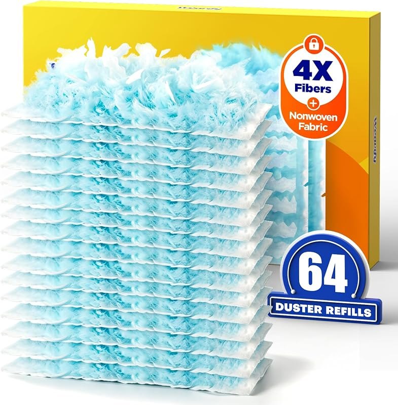 64 Count Duster Refills for Swiffer Duster, Multi-Layer Capture Duster Refills with 4X Microfibers & Nonwovens