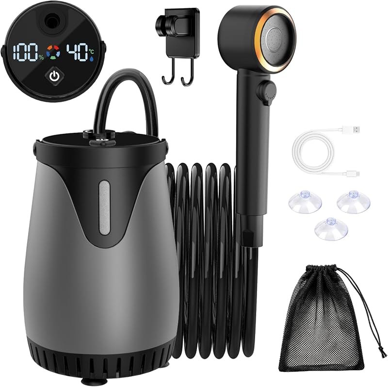 dessports Portable Camping Shower, 6000mAh Rechargeable Outdoor Shower Pump — portable outdoor shower for portable