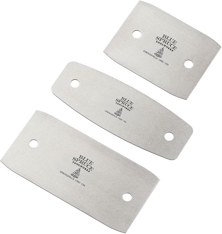 Blue Spruce Toolworks Straight & Curved Rigid Card Scraper 3-Piece Set, Smooth and Refine Flat Surfaces, Stiff Card