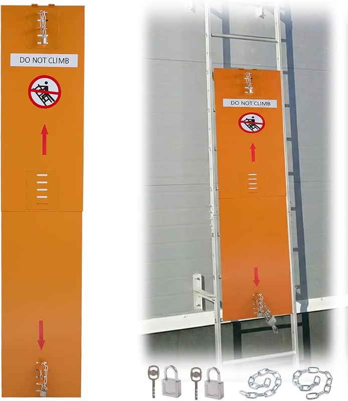 Fixed Ladder Safety Guard, Upgraded 2-Piece Anti-Climb Ladder Lock for Roof Hatches, Steel Ladder Safety Device with