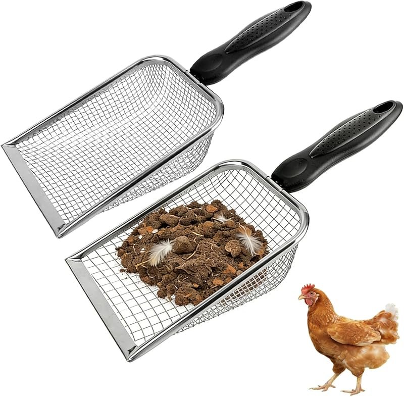 2 Pack Chicken Poop Scooper for Coop, Mesh Sifting Shovel 3.8mm 5mm Holes — chicken coop cleaning kit for chicken coop