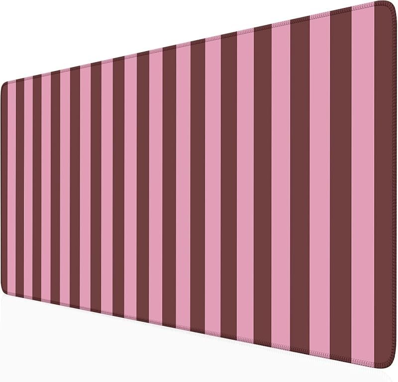 Pink and Burgundy Striped Desk Mat Cute Pastel XXL Large Gaming Mouse Pad Desk Pad Kawaii Cozy Aesthetic Keyboard