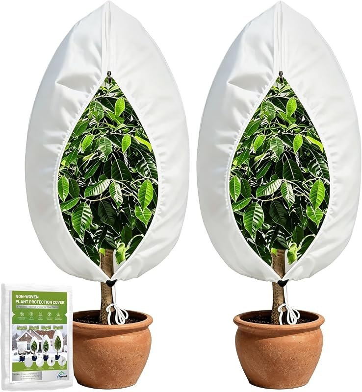 TOREAD 32“*47”Plant Frost Cover with Zipper and Drawstring, Non-Woven Freeze Protection for Outdoor Plants, Breathable