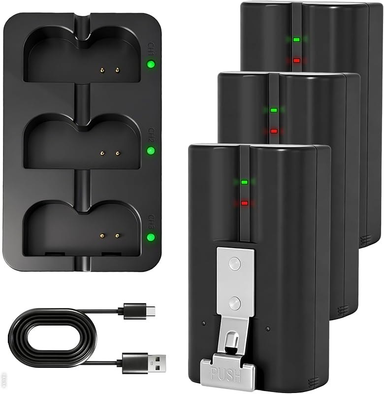 Ring Battery Charger Kit 3-Pack 6040mAh Ring Doorbell Replacement Batteries and 1 3-Slot Fast Charger Compatible with