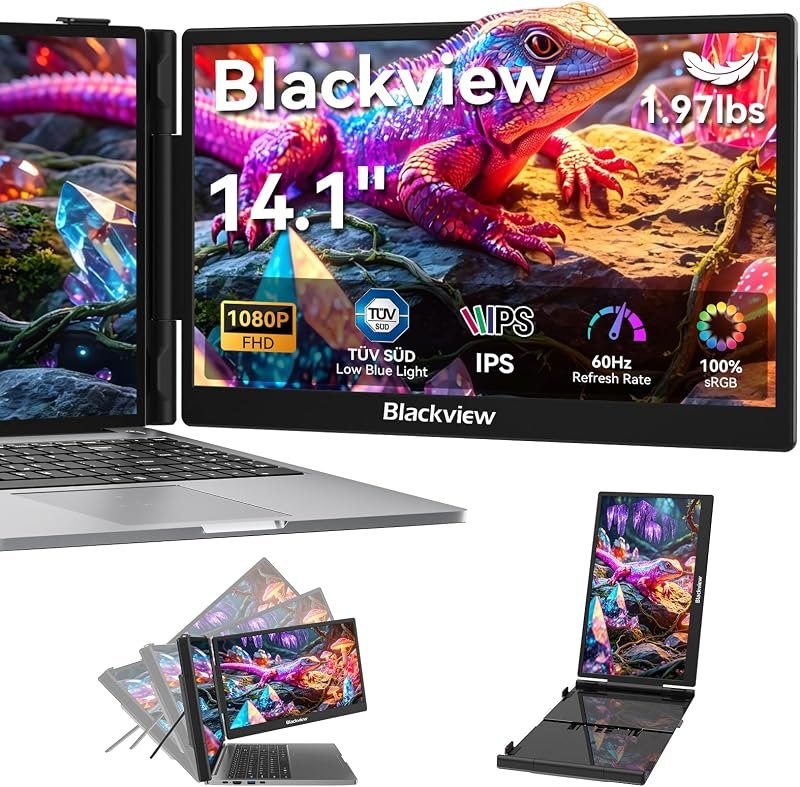Blackview Laptop Screen Extender, 14" 1080P FHD IPS Portable Monitor, Ultra-Slim Travel Dual Monitor Fit for 13"-17.3"