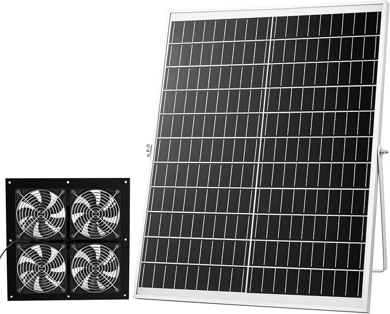 VEVOR Solar Powered Fan, 25W Solar Panel with 4 Fans, Adjustable Solar Panel Angle, 2668 RPM High-Speed, Flexible