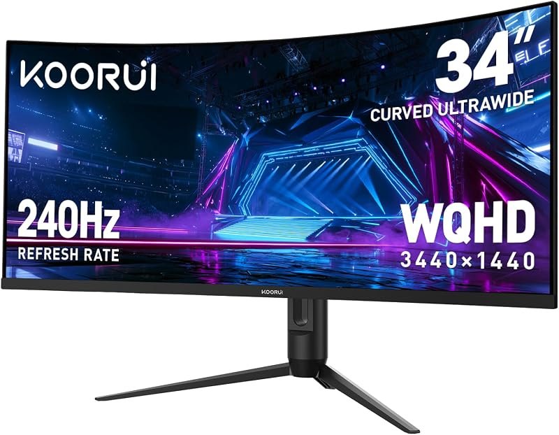 KOORUI 34 Inch 240Hz WQHD 3440x1440 Ultrawide Curved Gaming Monitor, 1500R — 34 inch ultrawide monitor for inch