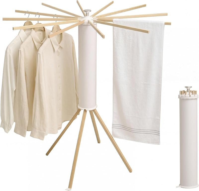 4 Legs Clothes Drying Rack, Foldable Laundry Rack with 12 Rotating Arms, Space-Saving Standing Drying Rack for