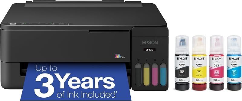 EcoTank ET-1913 Wireless Color Supertank Printer with up to 3 Years of Ink, Refillable Tanks, Perfect for Home, 11