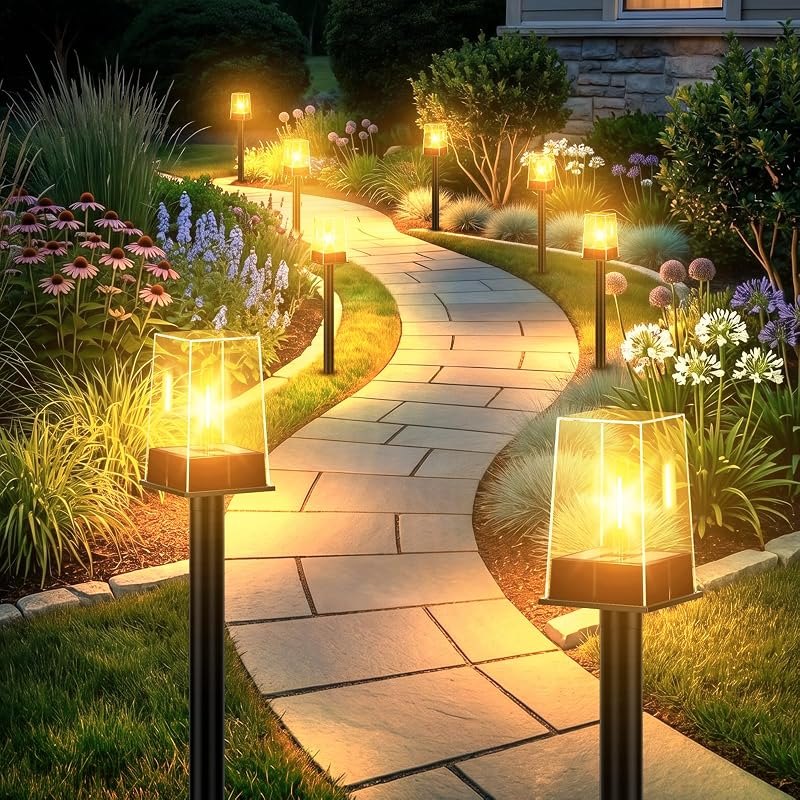 Solar Pathway Lights Outdoor 8 Pack, Solar Garden Lights Warm White 4 Lighting Modes, Solar Path Lights Auto On/Off
