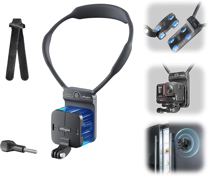 Magnetic Invisible POV Neck Mount, Hands‑Free Vlog Neck Strap with Magnetic Backplate for Action Camera, Compatible