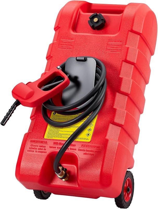 15 Gallon Portable Fuel Gas Can with Wheels, Manual Transfer Nozzle & Extra Long Hose, 2 Gallon/Min Siphon Fuel