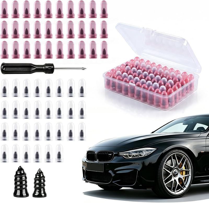 60 Pcs Tire Plugs Screw Type, Professional Grade Emergency Tire Screw Plug Repair Kit with Screwdriver, Ideal Tire