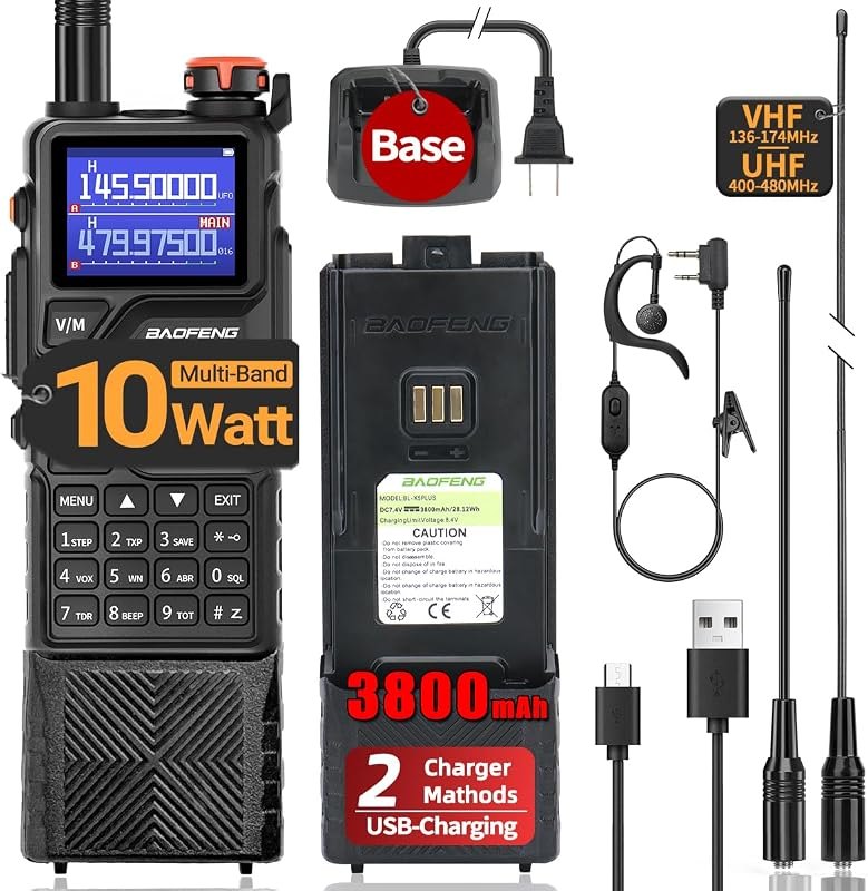 BAOFENG K5PLUS 10W Ham Radio Long Range Walkie Talkie UV32 5RM Rechargeable Handheld Two Way Radio NOAA Weather