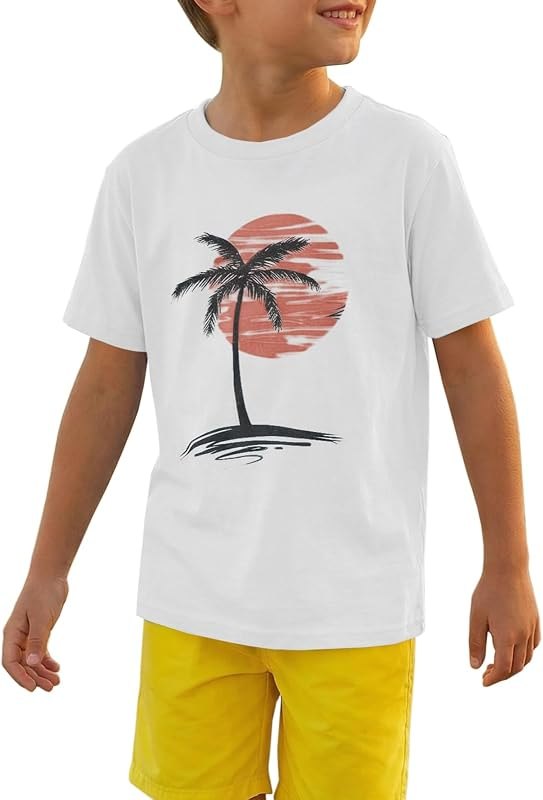 Kids Palm Tree Sunset T-Shirt Boys Retro Beach Graphic Tee Short Sleeve Casual Summer Vacation Outfit 5-14 — Survivor