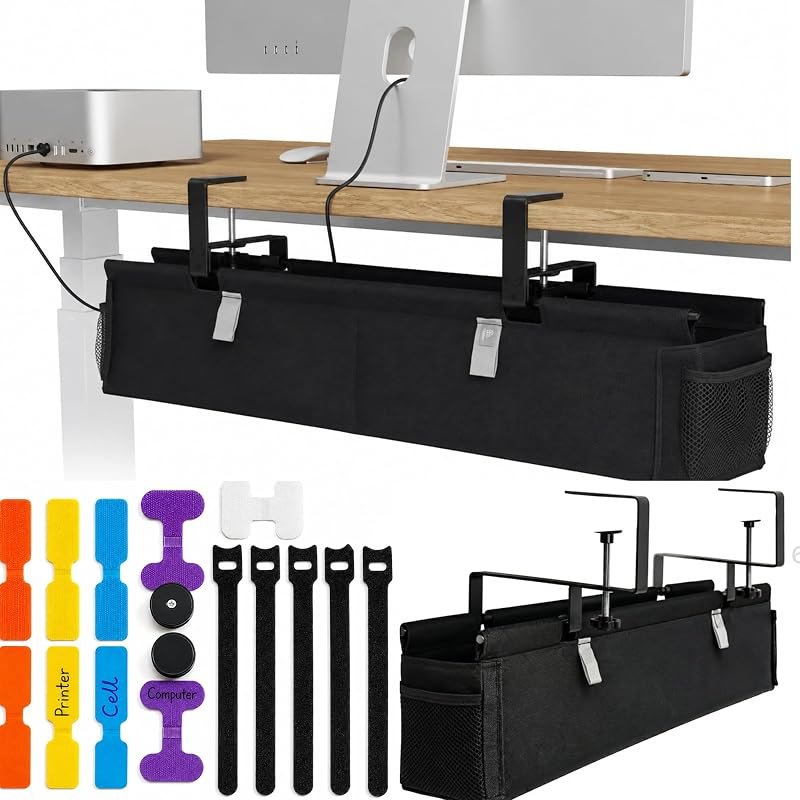 No Drill Under Desk Cable Management Tray, 28 inch Cable Management — cable tray for standing desk accessories