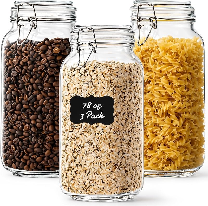 78oz Glass Jars with Airtight Lid, 3 Pack Large Glass Storage Jars — airtight pantry jars for airtight pantry jars