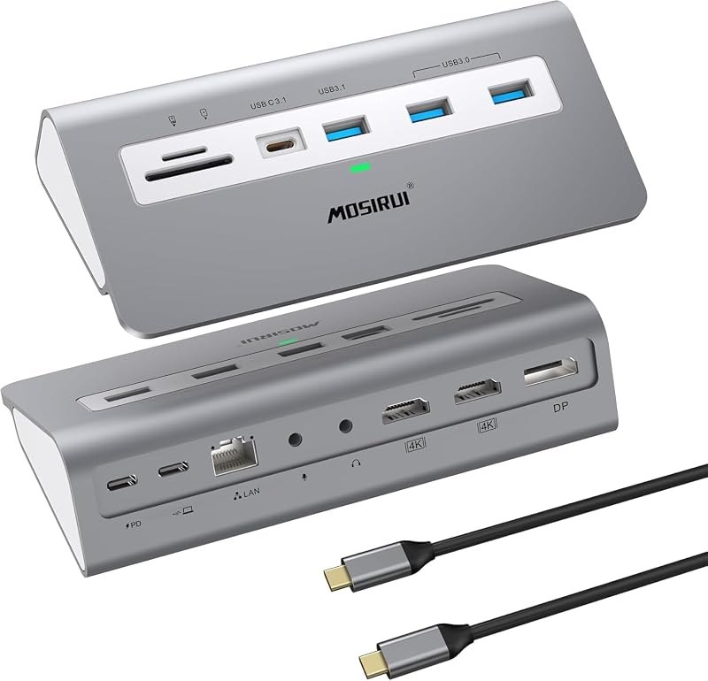 USB C Laptop Docking Station Dual Monitor, 14 in1 USB Hub Multiport Adapter with Dual 4K HDMI+DP, 10Gbps USB A/C 3.1