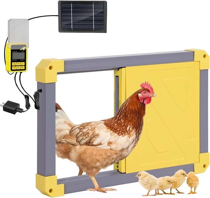 Automatic Chicken Coop Door Powered with Heating, Anti-Pinch Design Solar Chicken Door Opener, Auto Chicken House Run