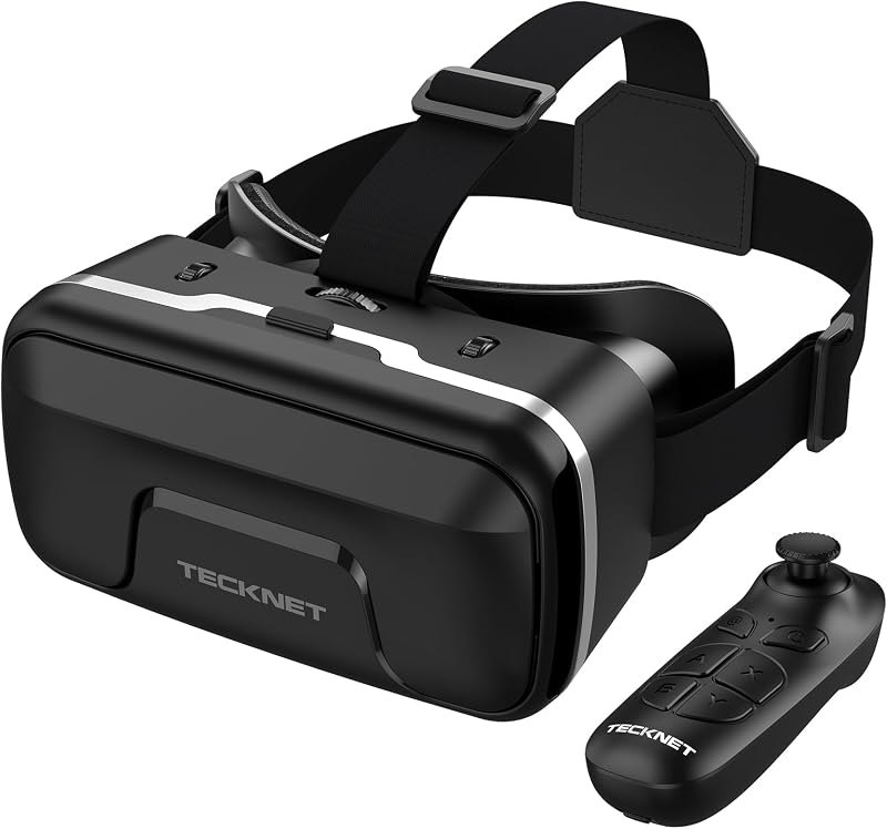 TECKNET VR Headset for Phone with Bluetooth Controller, 4.7-7.2" VR Headsets with HD 110°FOV Anti-Blue Light Lenses &