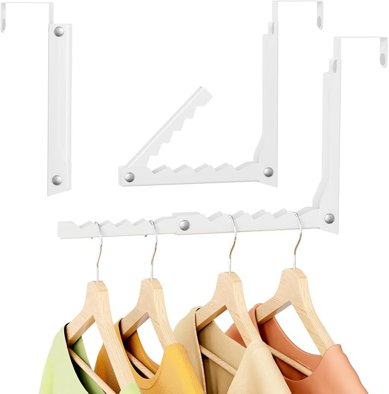 Over The Door Hooks, Foldable Clothes Drying Rack with 10 Hanging Slots, Space Saving Metal Door Organizer for