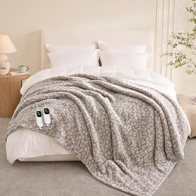 IUUI Leopard Print Heated Blanket Queen(84"x90"), Luxury Electric Blanket — double electric blanket for double