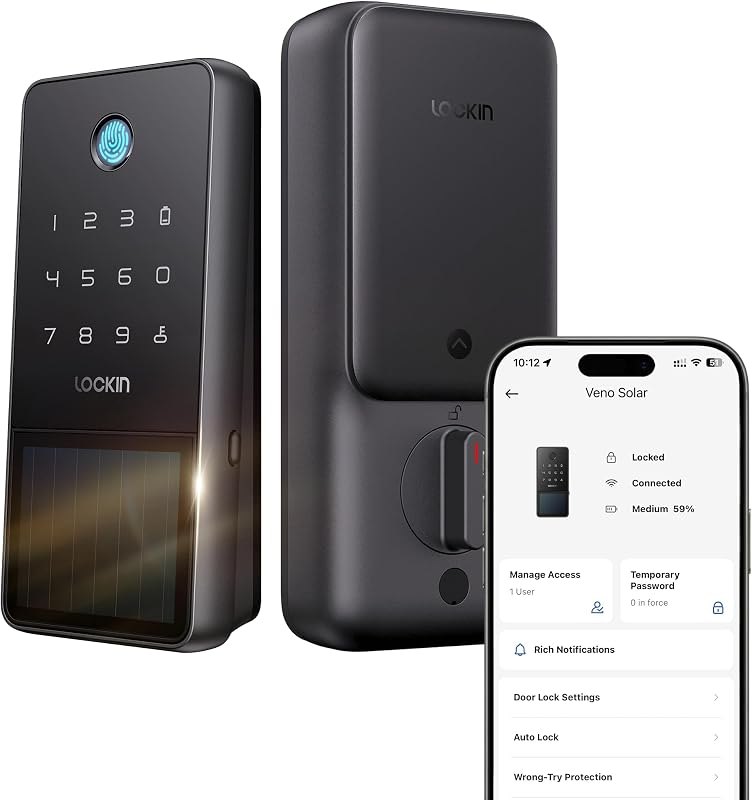 Lockin Veno Solar Fingerprint Smart Lock, Deadbolt Only, Runs on Sunlight — deadbolt smart lock for deadbolt smart lock