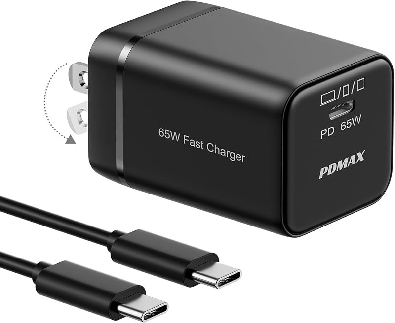 USB C Charger Block, PDMAX GaN II 65W ETL Certified PPS Fast Compact Foldable Charger for MacBook Pro/Air, Dell