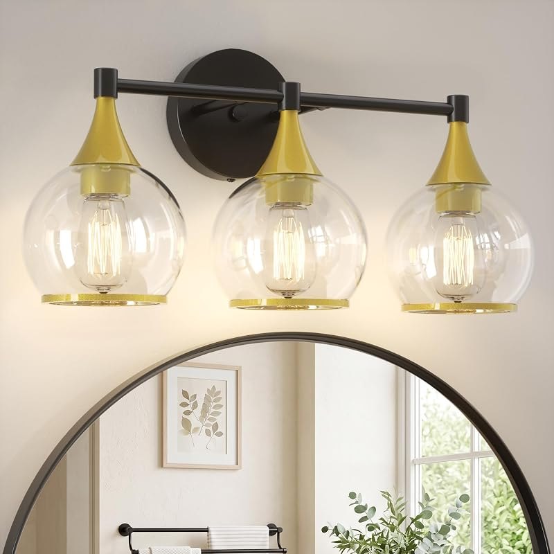 PAIHOME 3-Light Gold and Black Bathroom Vanity Light Fixtures Over Mirror — e lights for lights