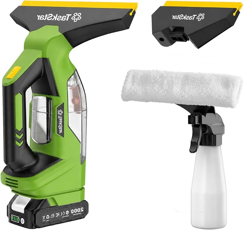 TaskStar Window Vacuum Squeegee Cordless: Electric Window Cleaner Tool with 2000Pa Suction, 2000mAh Detachable