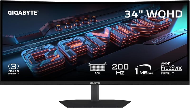 GIGABYTE G34WQC2 34" VA 200Hz WQHD Curved Gaming Monitor — 34 inch ultrawide monitor for inch ultrawide monitor