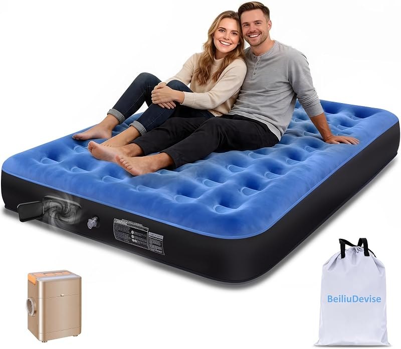 Air Mattress Queen with Built in Pump, Comfort Inflatable Blow up Mattress — inflatable camping mattress for