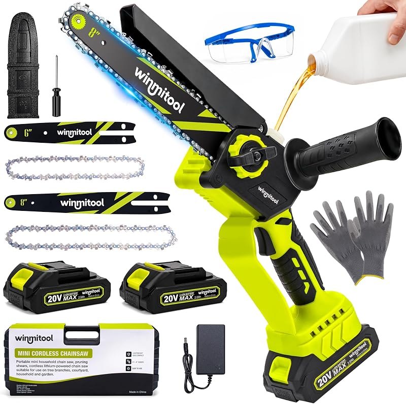 Mini Chainsaw Cordless, 8 Inch & 6 Inch Electric Chainsaw with 2 Batteries, 1000W Brushless Handheld Power Chain Saw