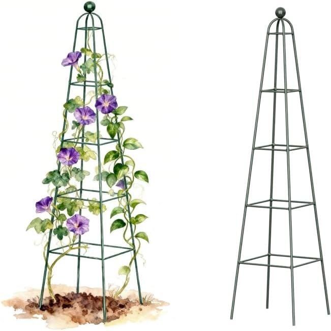 Vego Garden 6.5 ft Pyramid Obelisk Garden Trellis, Metal Rustproof Plant Support Rose Trellis, Tower Potted Cages for
