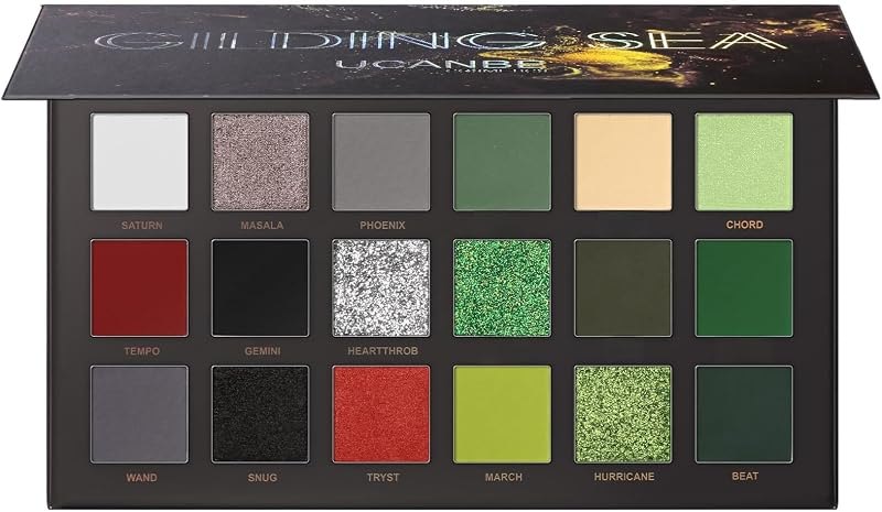 UCANBE 18 Color Eyeshadow Palette, Matte Shimmer Metallic Glitter Eye Shadow Palette, Pigmented Smoky Green Red Black