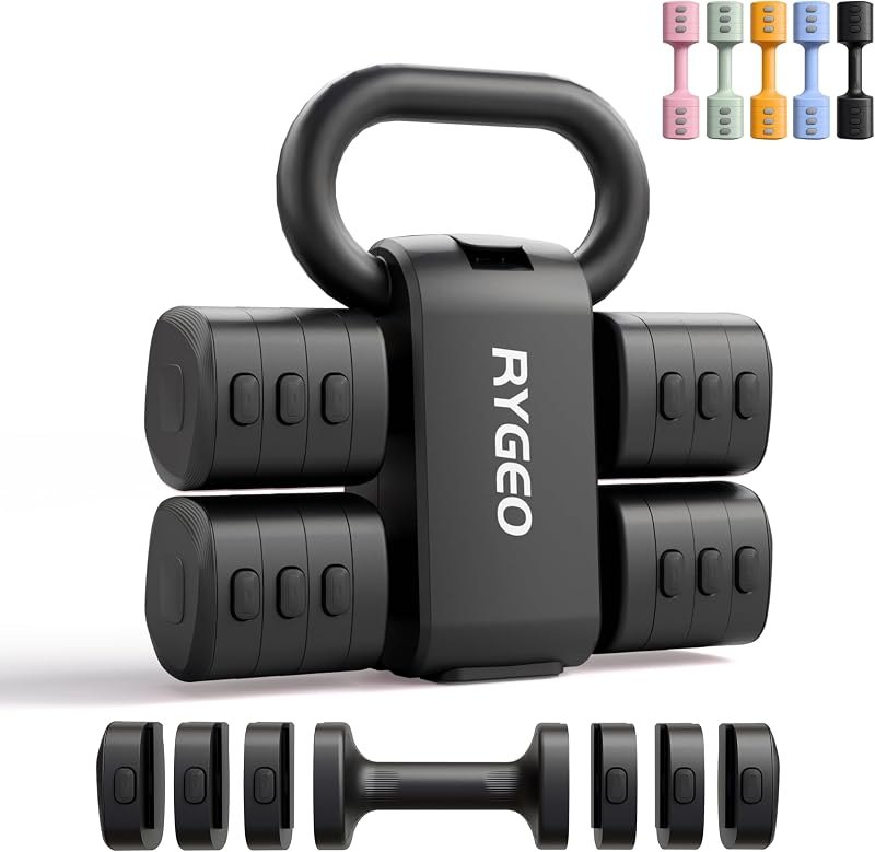 2-in-1 Adjustable Dumbbell Set for Women - 4 Levels (2.2lbs to 12.1lbs) - Home Gym Weights for Women at Home - Fitness