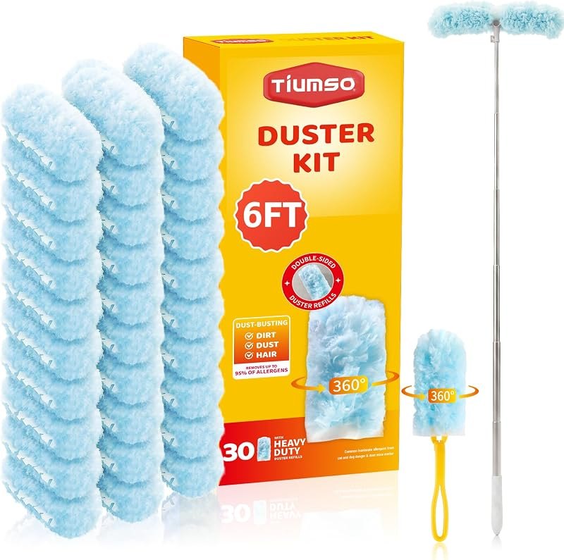 Tiumso 6FT Extendable Duster for Cleaning with Handheld Handle, 30 Refills — cleaning duster refill for cleaning