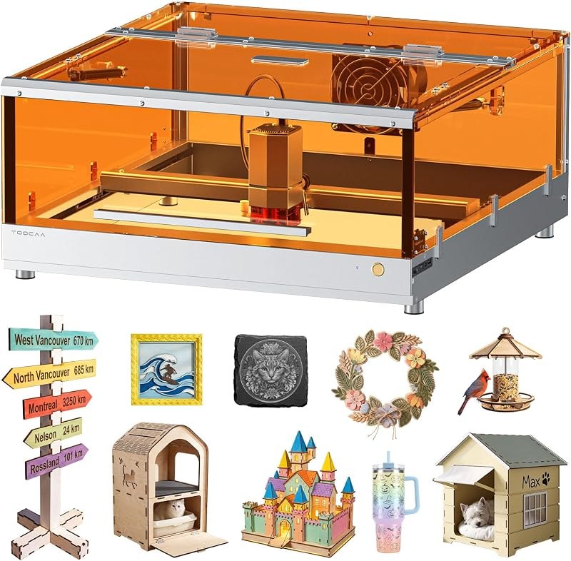 TOOCAA 20W Enclosed Laser Engraver Machine,Professional Software, 22" x 22" Bed Size,Class 1 Safety Laser Cutter and