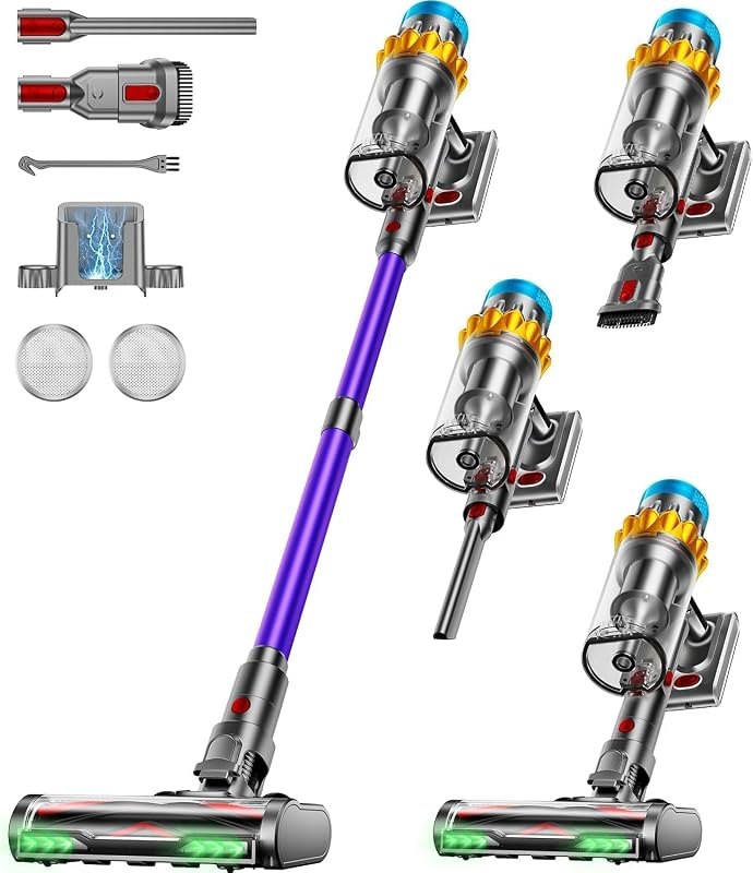 Cordless Vacuum Cleaner, 650W 55KPA 75Min Powerful Vacuum Cleaners for Home, Self-Standing Stick Vacuum Cordless