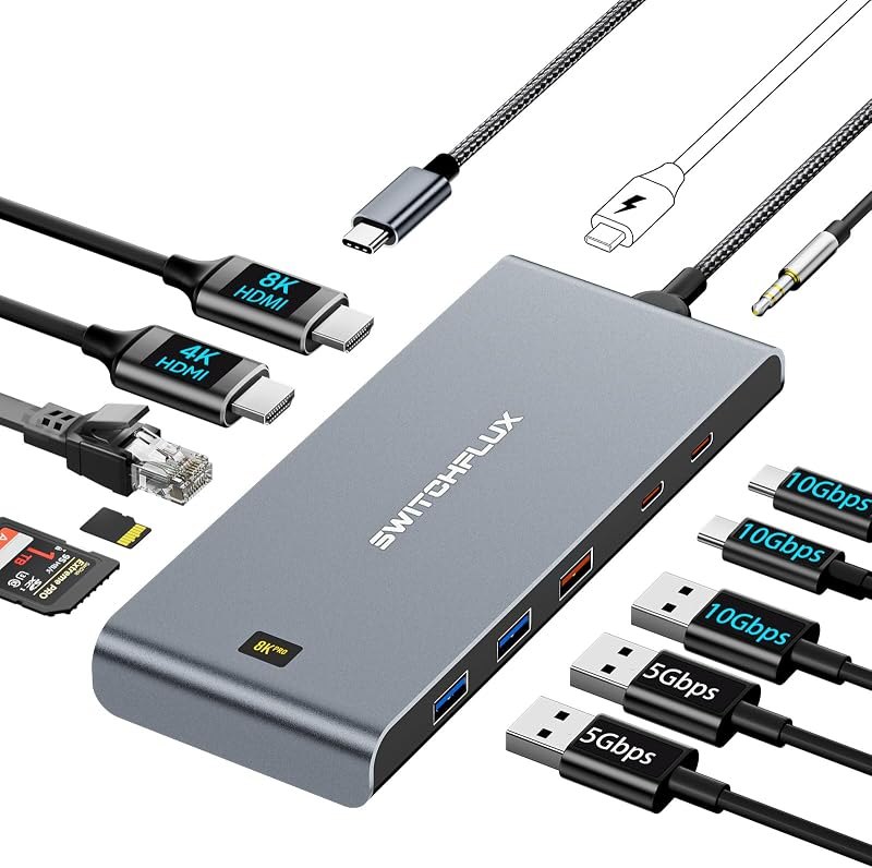 USB C Docking Station Dual Monitor, 12in1 Laptop Dock with 2HDMI — USB-C dock 10Gbps for usb dock 10gbps