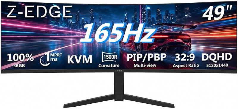 Z-Edge 49 inch Ultrawide Curved Computer Monitor, DQHD 5120x1440, 165Hz — best 39 inch ultrawide monitor for inch